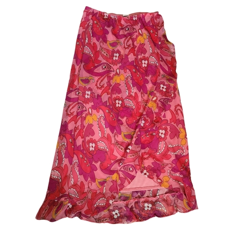 Copper Key Pink Floral Paisley Faux Wrap Maxi Skirt - Picture 2 of 12